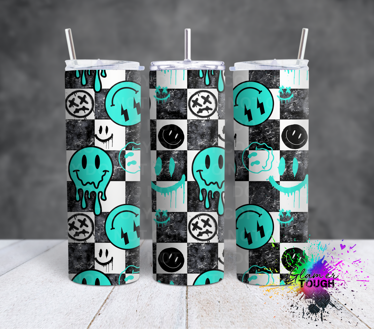 Aqua Smiley Grunge- 20oz Tumbler