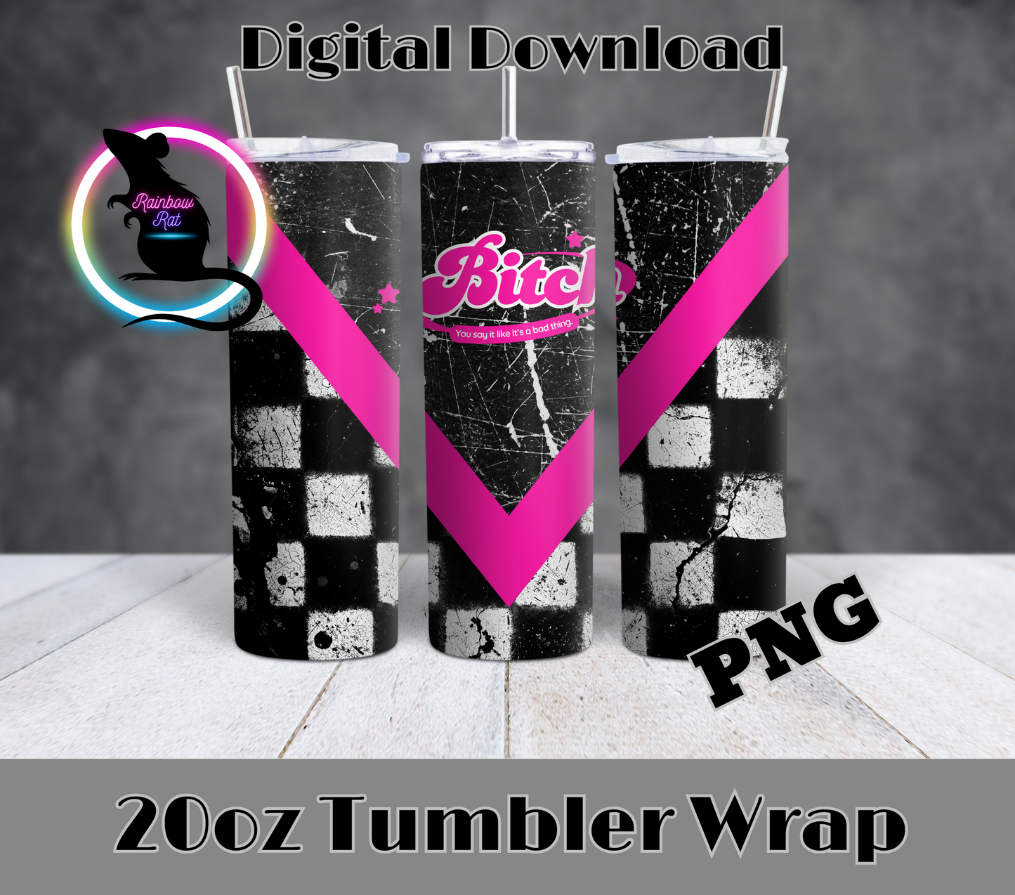 V-Split Hot Pink/Checkered B*tch- 20oz Tumbler Wrap