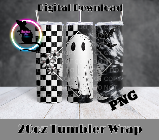 Checkered Tie Dye Split Ghostie- 20oz Tumbler Wrap