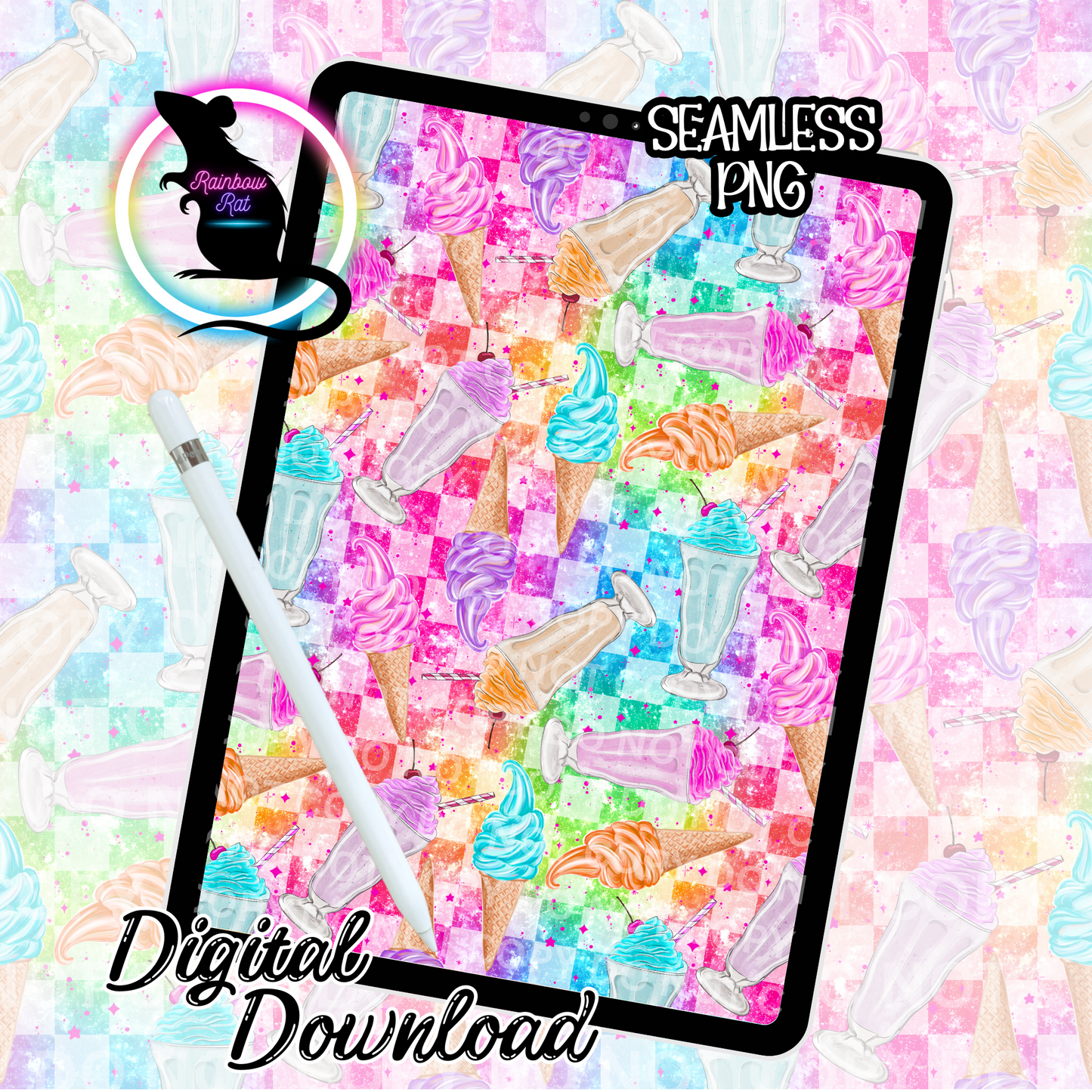 Rainbow Ice Cream- Seamless Design