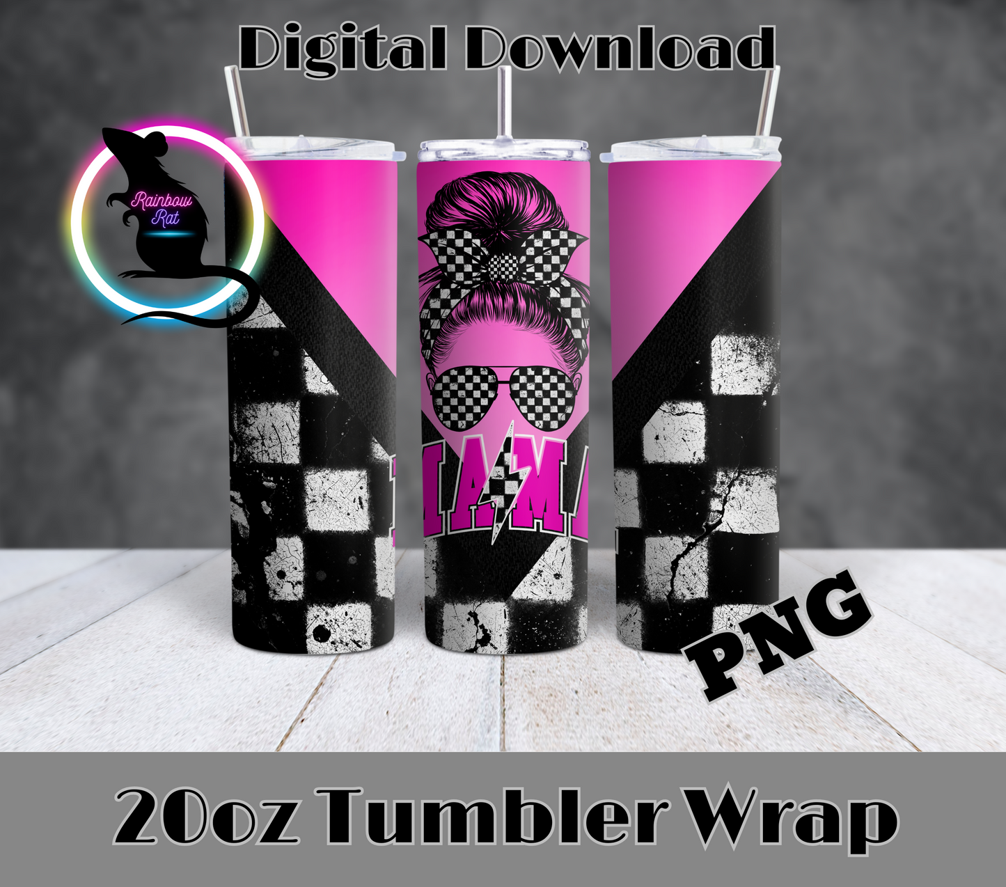 V-Split Hot Pink/Checkered Mama- 20oz Tumbler Wrap