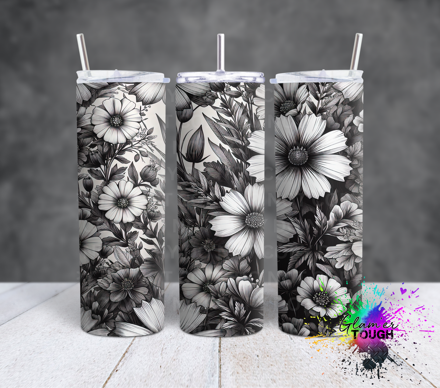 Monochrome Floral 2.0- 20oz Tumbler