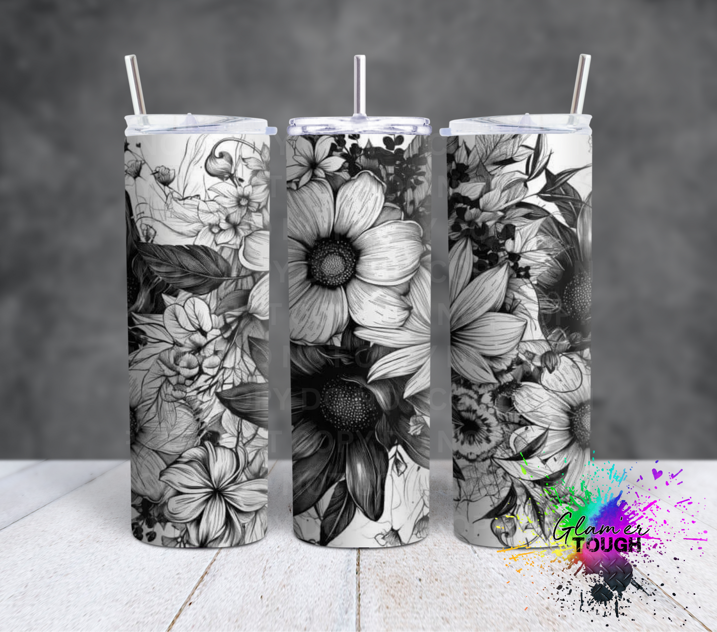 Monochrome Floral- 20oz Tumbler