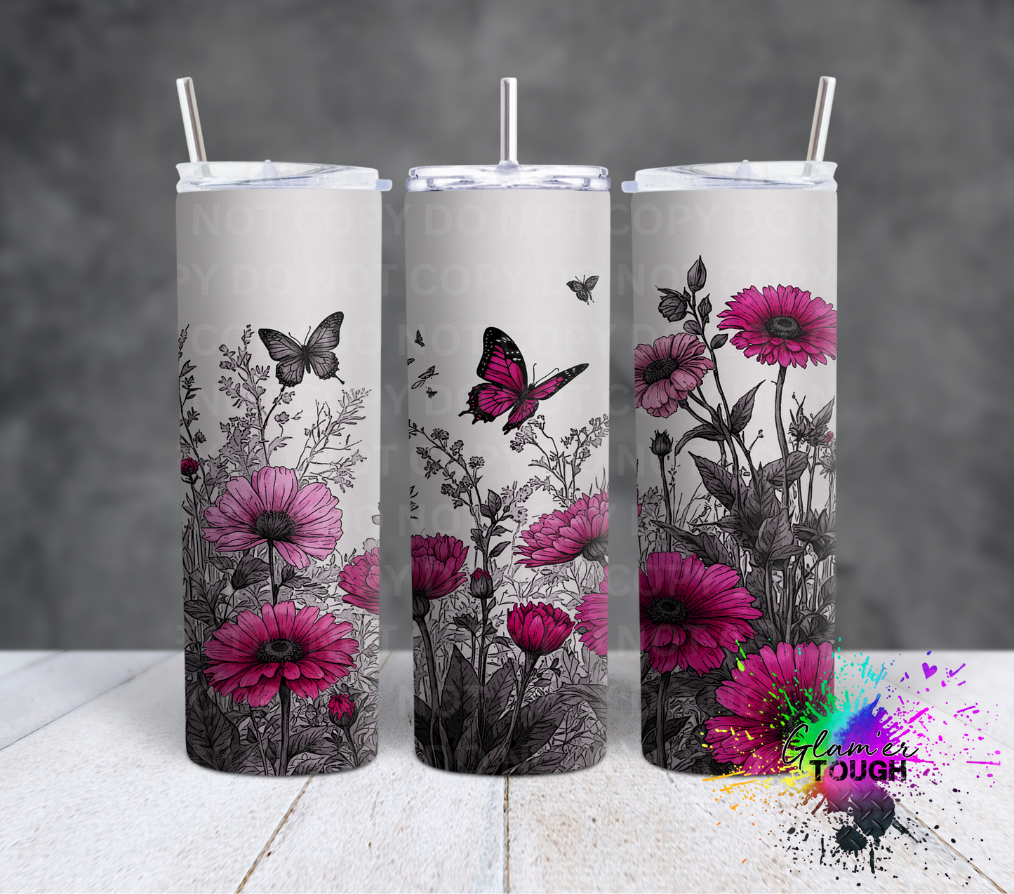 Pink Flowers & Butterflies- 20oz Tumbler