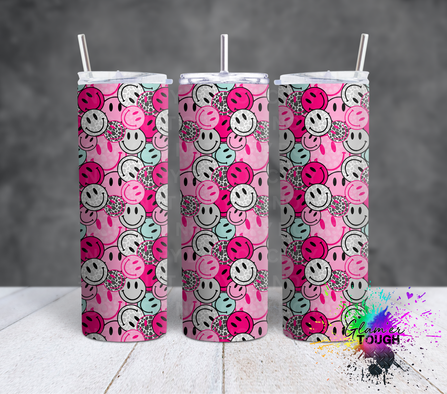Pink Smilies- 20oz Tumbler