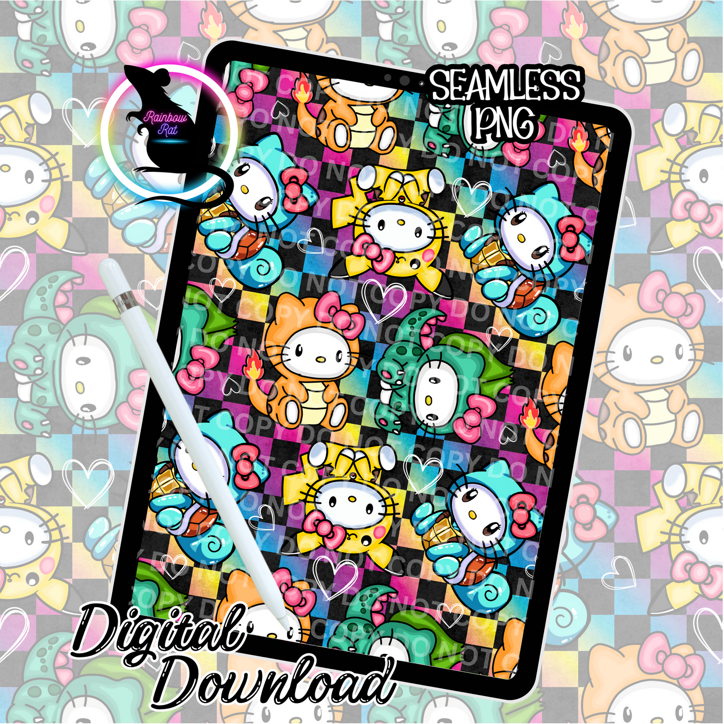 PokeKitty Rainbow Anime- Seamless Design