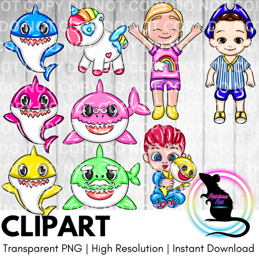 Bitty Shark- Clipart (9 pack)