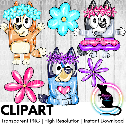 Blue Floral- Clipart (6 pack)