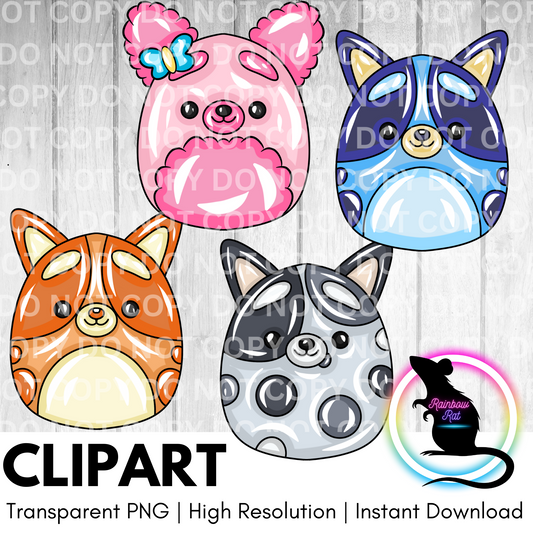 Blue Squish- Clipart (4 pack)