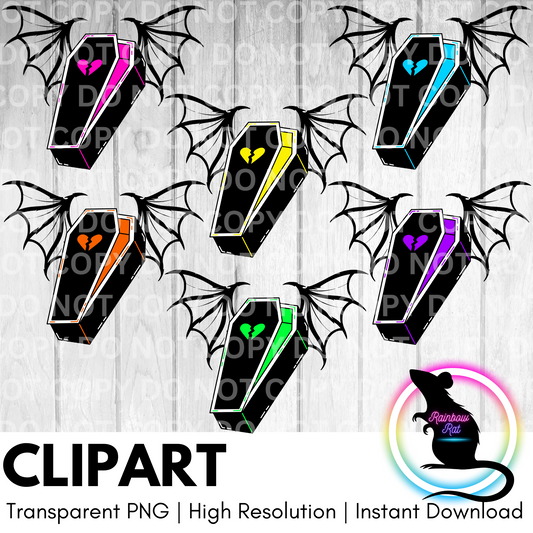 Rainbow Coffins- Clipart (6 pack)