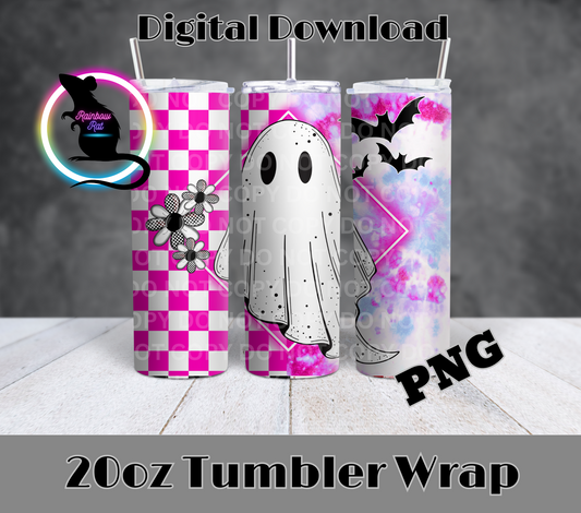 Checkered Tie Dye Split Ghostie- 20oz Tumbler Wrap