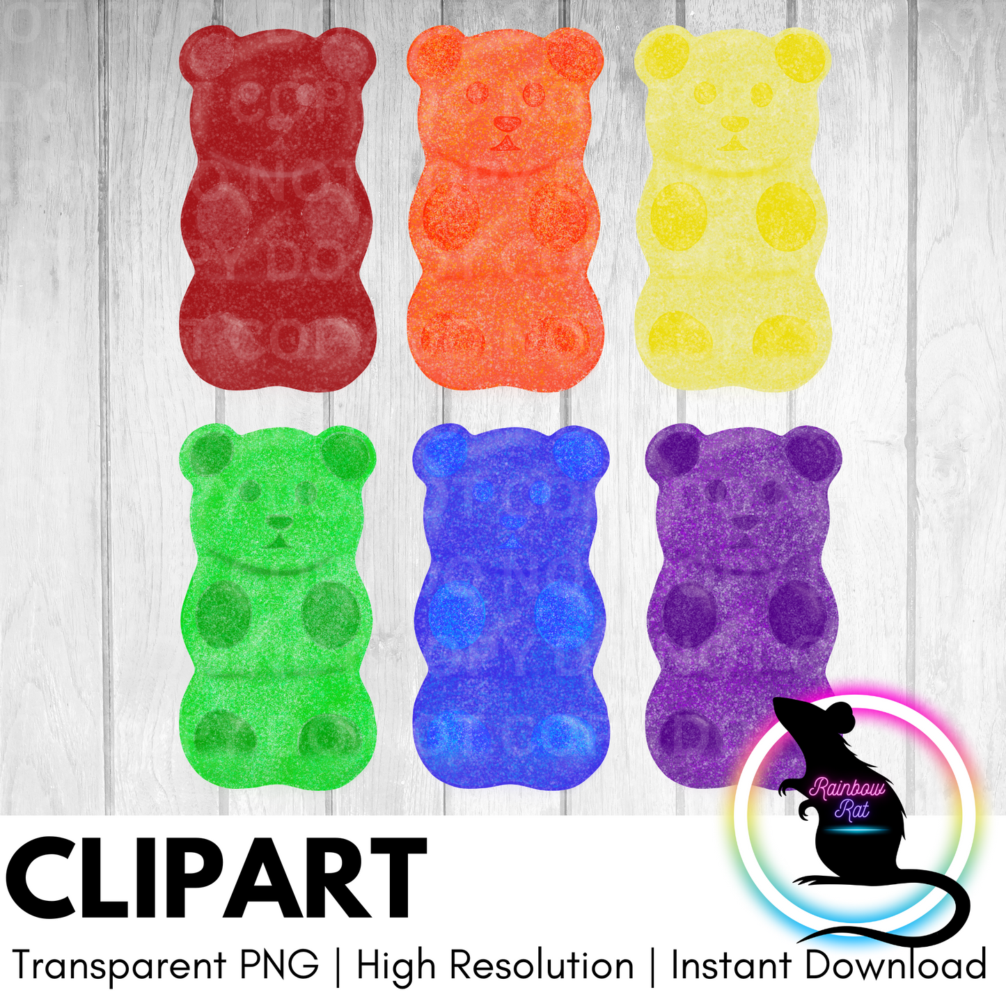 Rainbow Sugar Bears- Clipart (6 pack)